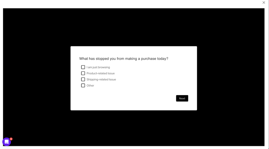 Abandoned cart survey question