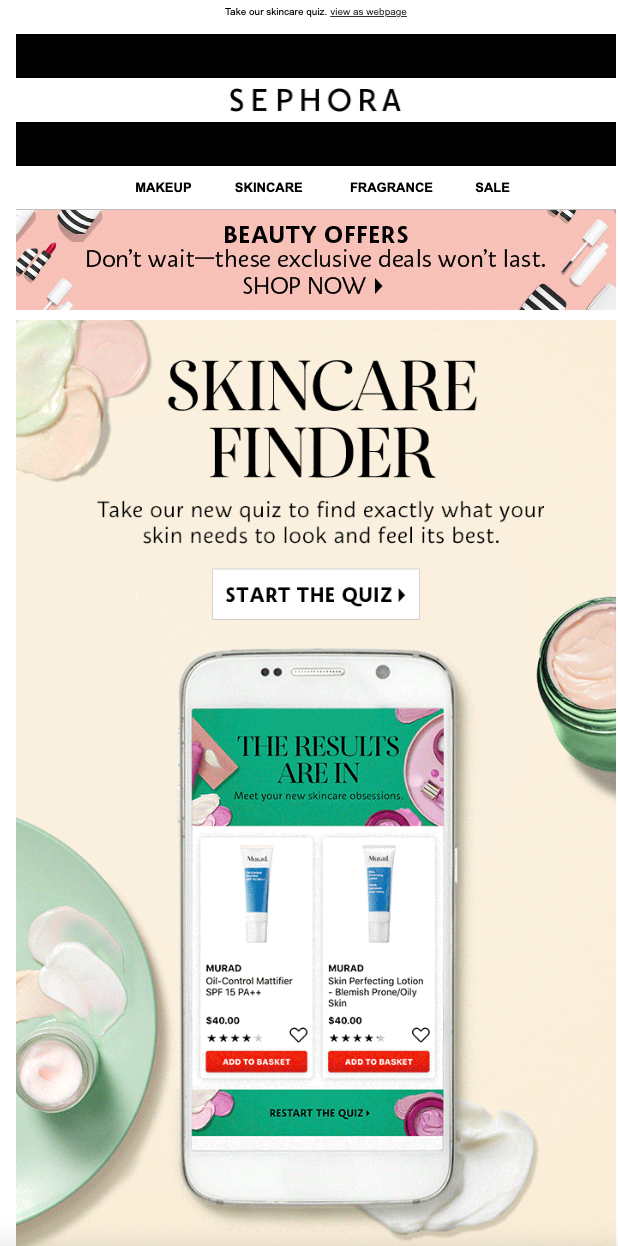 Sephora example email with quiz